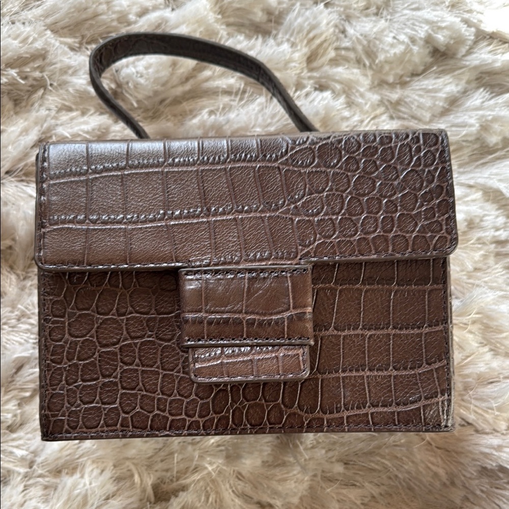 Brown Crocodile Embossed Handbag